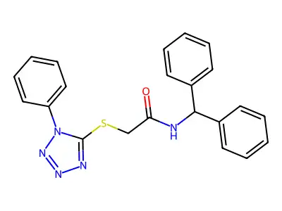 N-benzhydryl-2-(1-phenyltetrazol-5-yl)sulfanylacetamide structure