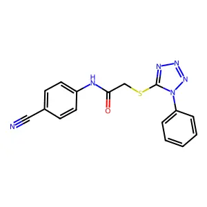 N-(4-cyanophenyl)-2-(1-phenyltetrazol-5-yl)sulfanylacetamide structure