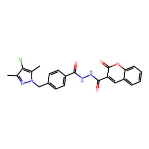 N'-[4-[(4-chloro-3,5-dimethylpyrazol-1-yl)methyl]benzoyl]-2-oxochromene-3-carbohydrazide structure