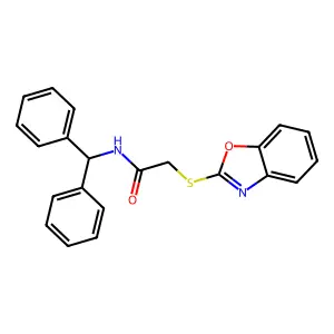 N-benzhydryl-2-(1,3-benzoxazol-2-ylsulfanyl)acetamide structure