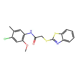 2-(1,3-benzothiazol-2-ylsulfanyl)-N-(4-chloro-2-methoxy-5-methylphenyl)acetamide structure