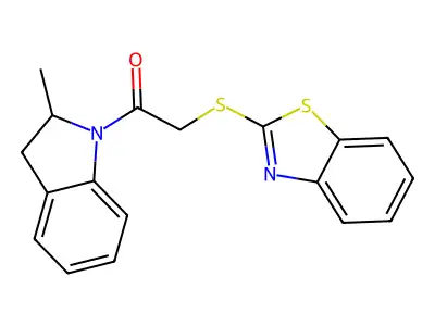 2-(1,3-benzothiazol-2-ylsulfanyl)-1-(2-methyl-2,3-dihydro-1H-indol-1-yl)ethanone structure