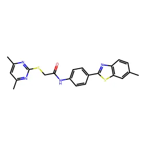 2-(4,6-dimethylpyrimidin-2-yl)sulfanyl-N-[4-(6-methyl-1,3-benzothiazol-2-yl)phenyl]acetamide structure