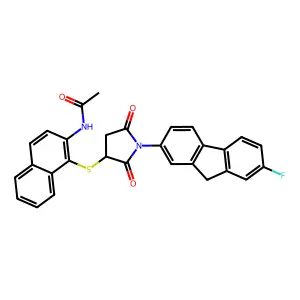 N-[1-[1-(7-fluoro-9H-fluoren-2-yl)-2,5-dioxopyrrolidin-3-yl]sulfanylnaphthalen-2-yl]acetamide structure
