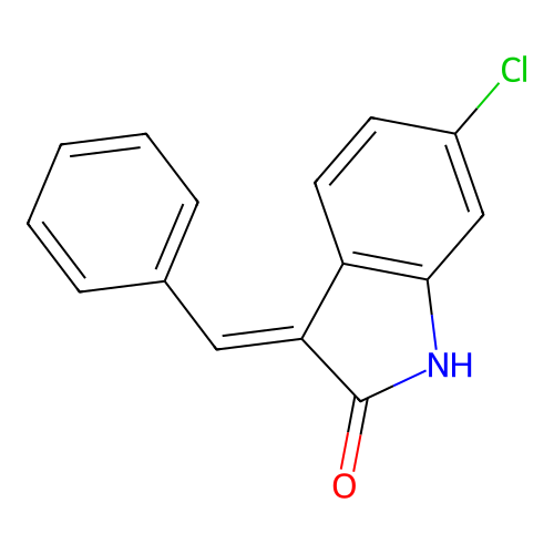 (3E)-3-benzylidene-6-chloro-1H-indol-2-one structure