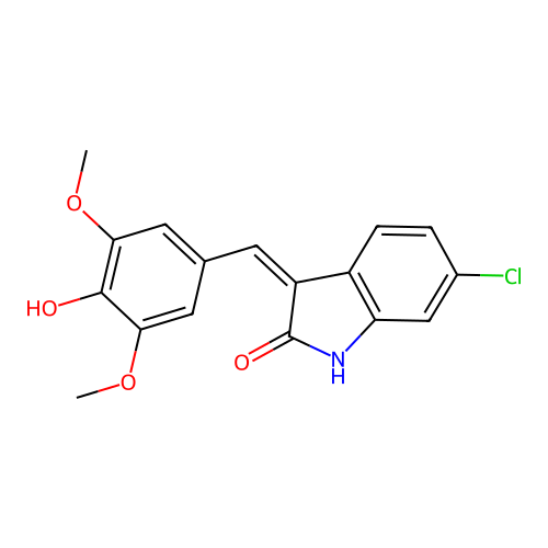 (Z)-6-chloro-3-(4-hydroxy-3,5-dimethoxybenzylidene)indolin-2-one structure