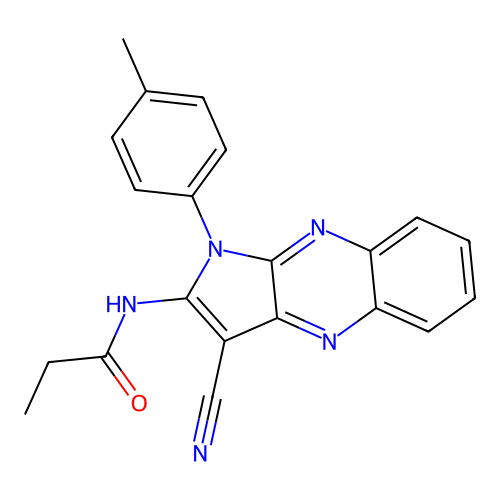 N-[3-cyano-1-(4-methylphenyl)pyrrolo[3,2-b]quinoxalin-2-yl]propanamide structure