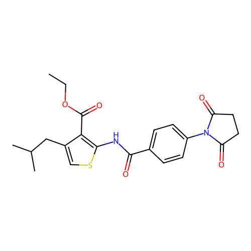 ethyl 2-({[4-(2,5-dioxopyrrolidin-1-yl)phenyl]carbonyl}amino)-4-(2-methylpropyl)thiophene-3-carboxylate structure