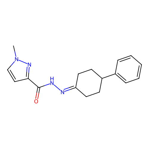 1-methyl-N'-(4-phenylcyclohexylidene)-1H-pyrazole-3-carbohydrazide structure