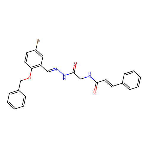 N-(2-((E)-2-(2-(benzyloxy)-5-bromobenzylidene)hydrazinyl)-2-oxoethyl)cinnamamide structure