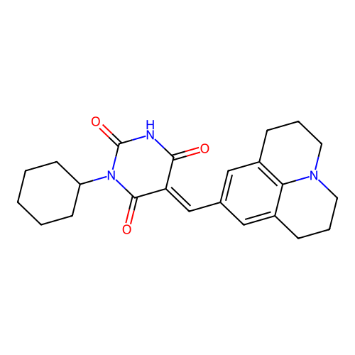 (5E)-3-cyclohexyl-6-hydroxy-5-(2,3,6,7-tetrahydro-1H,5H-pyrido[3,2,1-ij]quinolin-9-ylmethylidene)pyrimidine-2,4(3H,5H)-dione structure