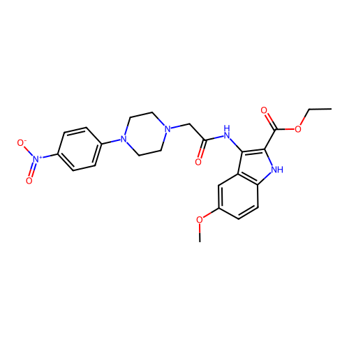 Ethyl 5-methoxy-3-[[2-[4-(4-nitrophenyl)piperazin-1-yl]acetyl]amino]-1H-indole-2-carboxylate structure