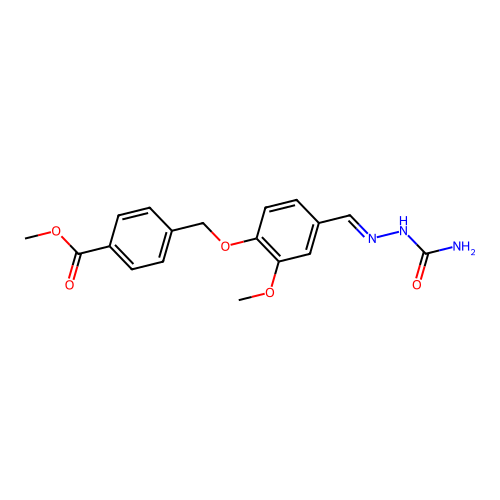 (E)-methyl 4-((4-((2-carbamoylhydrazono)methyl)-2-methoxyphenoxy)methyl)benzoate structure