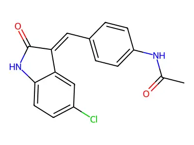 N-{4-[(5-chloro-2-oxo-2,3-dihydro-1H-indol-3-ylidene)methyl]phenyl}acetamide structure