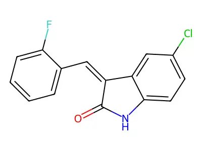 5-chloro-3-[(2-fluorophenyl)methylidene]-1H-indol-2-one structure