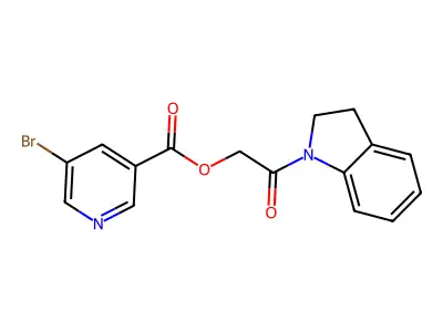 2-(2,3-dihydro-1H-indol-1-yl)-2-oxoethyl 5-bromopyridine-3-carboxylate structure
