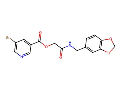 {[(2H-1,3-benzodioxol-5-yl)methyl]carbamoyl}methyl 5-bromopyridine-3-carboxylate structure