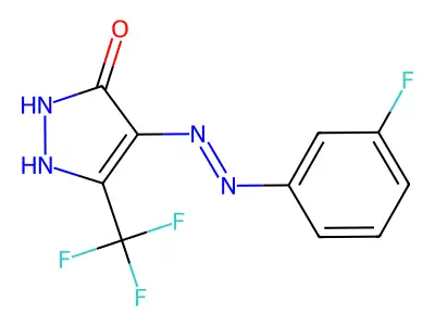 4,5-Dihydro-3-(trifluoromethyl)pyrazole-4,5-dione 4-(3-fluorophenyl)hydrazone structure