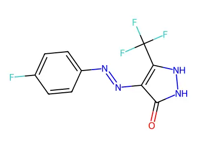 4,5-Dihydro-3-(trifluoromethyl)pyrazole-4,5-dione 4-(4-fluorophenyl)hydrazone structure