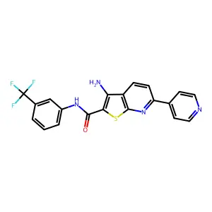 3-amino-6-(4-pyridinyl)-N-[3-(trifluoromethyl)phenyl]thieno[2,3-b]pyridine-2-carboxamide structure