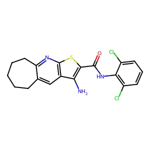 3-amino-N-(2,6-dichlorophenyl)-6,7,8,9-tetrahydro-5H-cyclohepta[b]thieno[3,2-e]pyridine-2-carboxamide structure