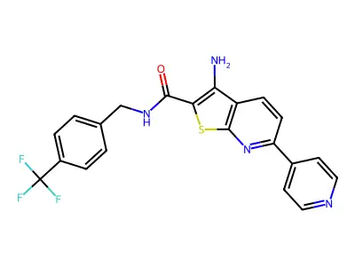 3-amino-6-(4-pyridinyl)-N-[4-(trifluoromethyl)benzyl]thieno[2,3-b]pyridine-2-carboxamide structure