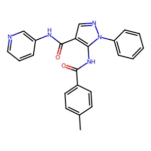 5-[(4-methylbenzoyl)amino]-1-phenyl-N-pyridin-3-ylpyrazole-4-carboxamide structure