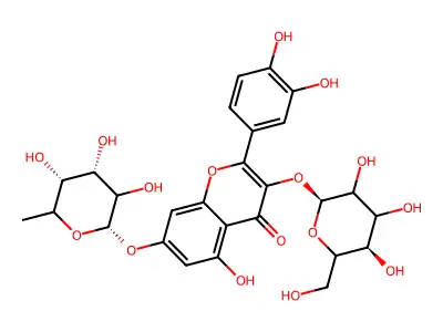 Quercetin 3-O-galactoside-7-O-rhamnoside structure