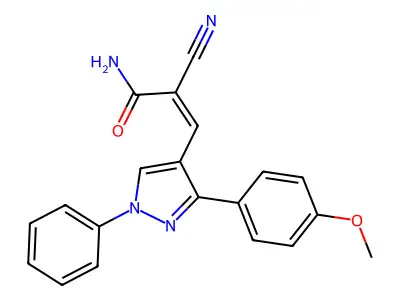 2-cyano-3-[3-(4-methoxyphenyl)-1-phenyl-1H-pyrazol-4-yl]prop-2-enamide structure