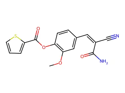 4-(2-Carbamoyl-2-cyanoeth-1-en-1-yl)-2-methoxyphenyl thiophene-2-carboxylate structure