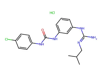 1-(4-chlorophenyl)-3-[3-[[N'-(2-methylpropyl)carbamimidoyl]amino]phenyl]urea structure