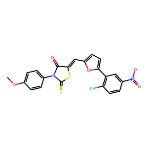 (5E)-5-[[5-(2-chloro-5-nitrophenyl)furan-2-yl]methylidene]-3-(4-methoxyphenyl)-2-sulfanylidene-1,3-thiazolidin-4-one structure