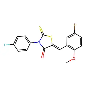 (5E)-5-[(5-bromo-2-methoxyphenyl)methylidene]-3-(4-fluorophenyl)-2-sulfanylidene-1,3-thiazolidin-4-one structure