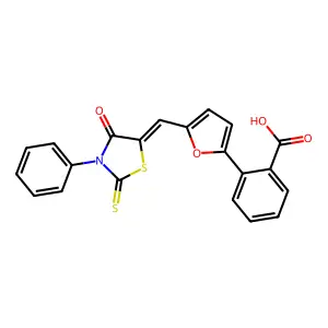 2-(5-{[(5E)-4-OXO-3-PHENYL-2-SULFANYLIDENE-1,3-THIAZOLIDIN-5-YLIDENE]METHYL}FURAN-2-YL)BENZOIC ACID structure