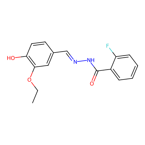 N-[(3-ethoxy-4-hydroxyphenyl)methylideneamino]-2-fluorobenzamide structure