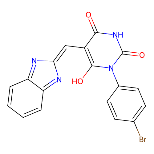 (5Z)-5-(1H-benzimidazol-2-ylmethylidene)-1-(4-bromophenyl)-1,3-diazinane-2,4,6-trione structure