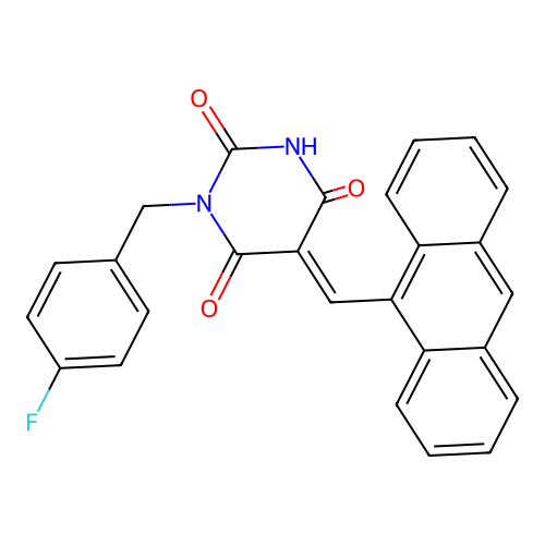 (5E)-5-(anthracen-9-ylmethylidene)-1-(4-fluorobenzyl)pyrimidine-2,4,6(1H,3H,5H)-trione structure