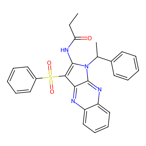 N-(1-(1-phenylethyl)-3-(phenylsulfonyl)-1H-pyrrolo[2,3-b]quinoxalin-2-yl)propionamide structure