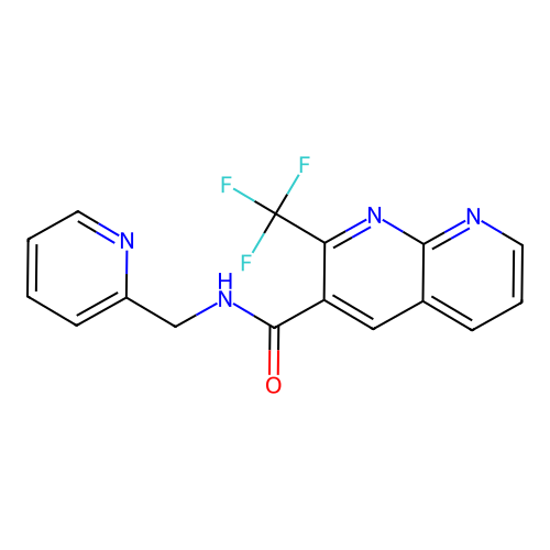 N-(pyridin-2-ylmethyl)-2-(trifluoromethyl)-1,8-naphthyridine-3-carboxamide structure