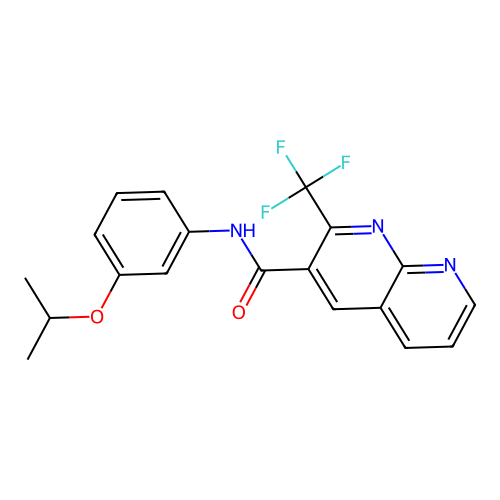 N-(3-propan-2-yloxyphenyl)-2-(trifluoromethyl)-1,8-naphthyridine-3-carboxamide structure