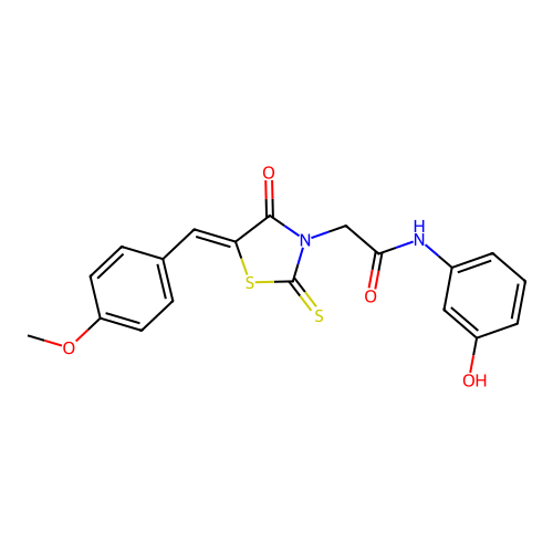 N-(3-hydroxyphenyl)-2-[(5Z)-5-[(4-methoxyphenyl)methylidene]-4-oxo-2-sulfanylidene-1,3-thiazolidin-3-yl]acetamide structure