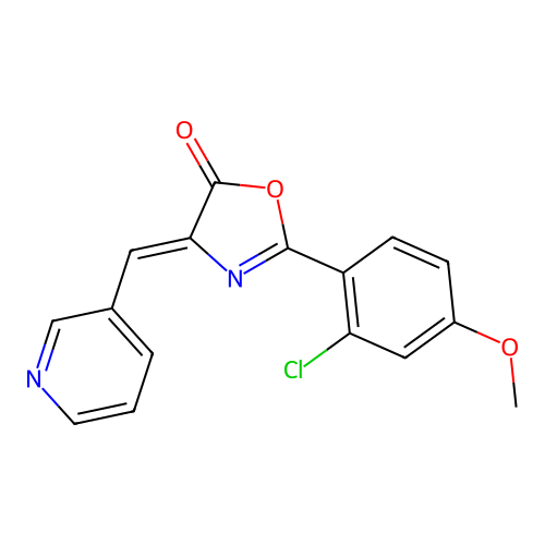 2-(2-chloro-4-methoxyphenyl)-4-[(pyridin-3-yl)methylidene]-4,5-dihydro-1,3-oxazol-5-one structure