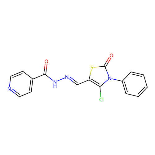 (E)-N'-((4-chloro-2-oxo-3-phenyl-2,3-dihydrothiazol-5-yl)methylene)isonicotinohydrazide structure