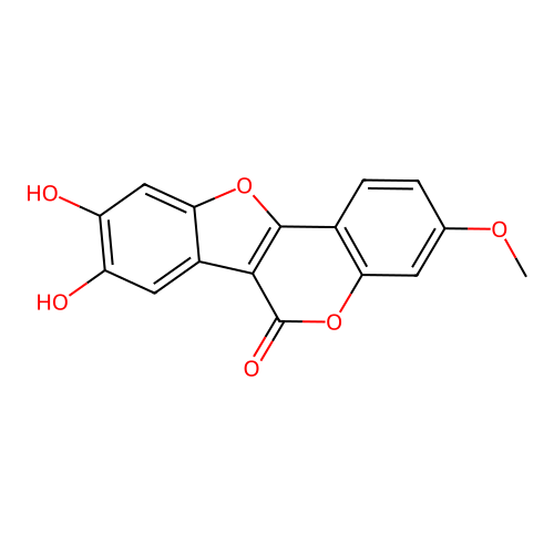 8,9-Dihydroxy-3-methoxy-[1]benzofuro[3,2-c]chromen-6-one structure