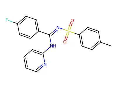 4-fluoro-N'-(4-methylphenyl)sulfonyl-N-pyridin-2-yl-benzenecarboximidamide structure