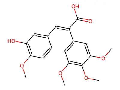 (2E)-3-(3-hydroxy-4-methoxyphenyl)-2-(3,4,5-trimethoxy phenyl)acrylic acid structure