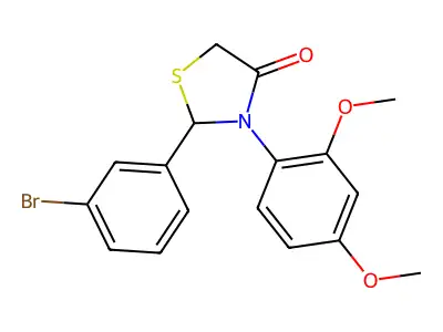 2-(3-Bromophenyl)-3-(2,4-dimethoxyphenyl)-4-thiazolidinone structure