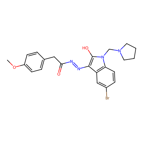 N-[[5-bromo-2-oxo-1-(pyrrolidin-1-ylmethyl)indol-3-ylidene]amino]-2-(4-methoxyphenyl)acetamide structure