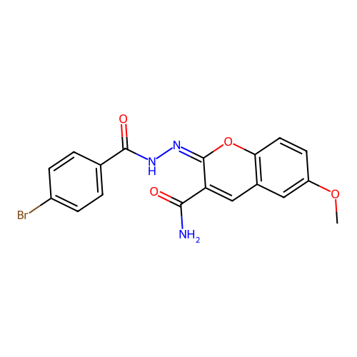 (2E)-2-[(4-bromobenzoyl)hydrazinylidene]-6-methoxychromene-3-carboxamide structure