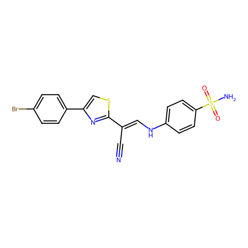 (E)-4-((2-(4-(4-bromophenyl)thiazol-2-yl)-2-cyanovinyl)amino)benzenesulfonamide structure